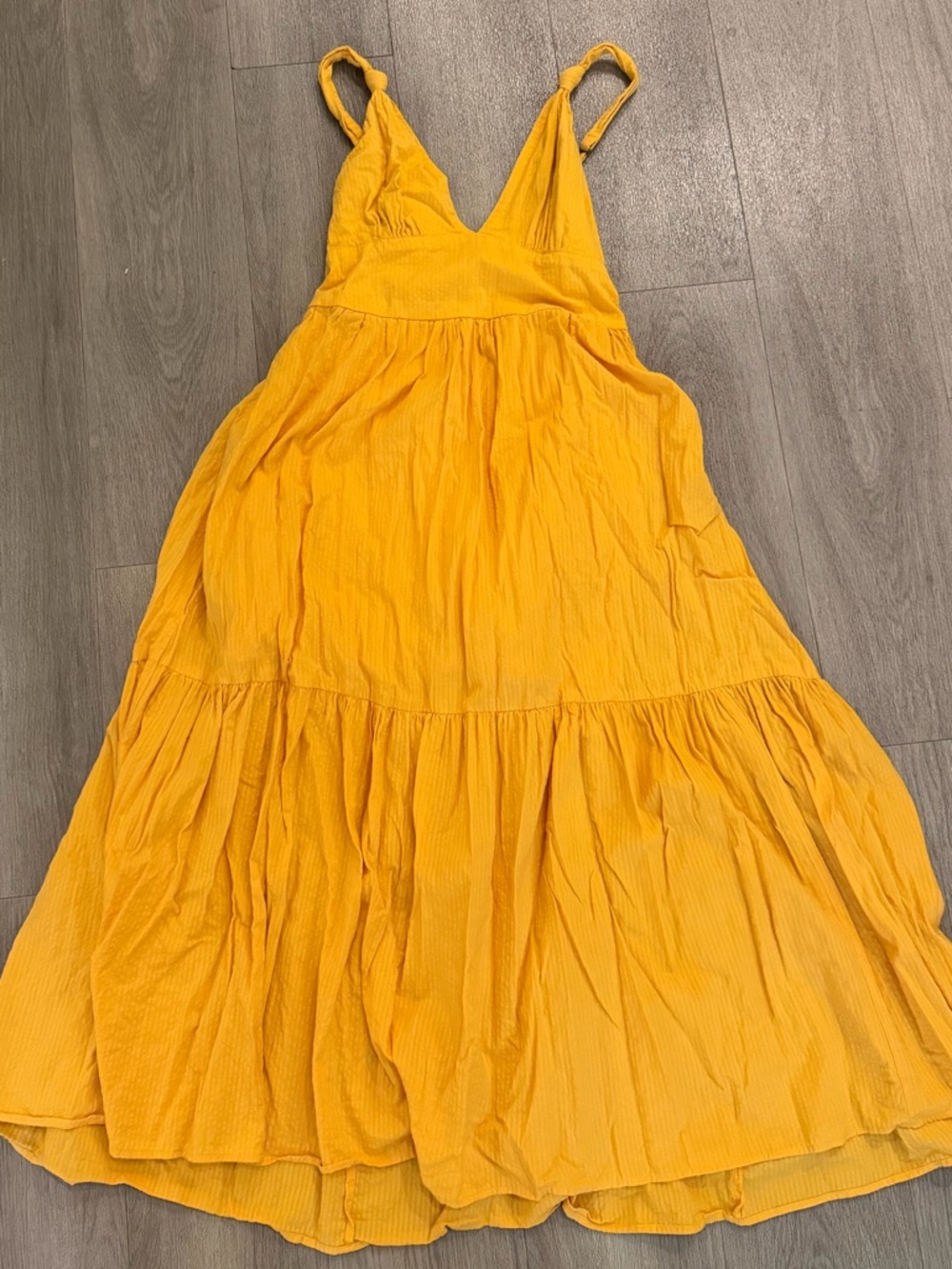 Abercrombie & Fitch Yellow V-Neck Tiered Maxi Dress